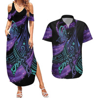 In September We Wear Teal And Purple Couples Matching Summer Maxi Dress and Hawaiian Shirt Magic Ribbon Semicolon