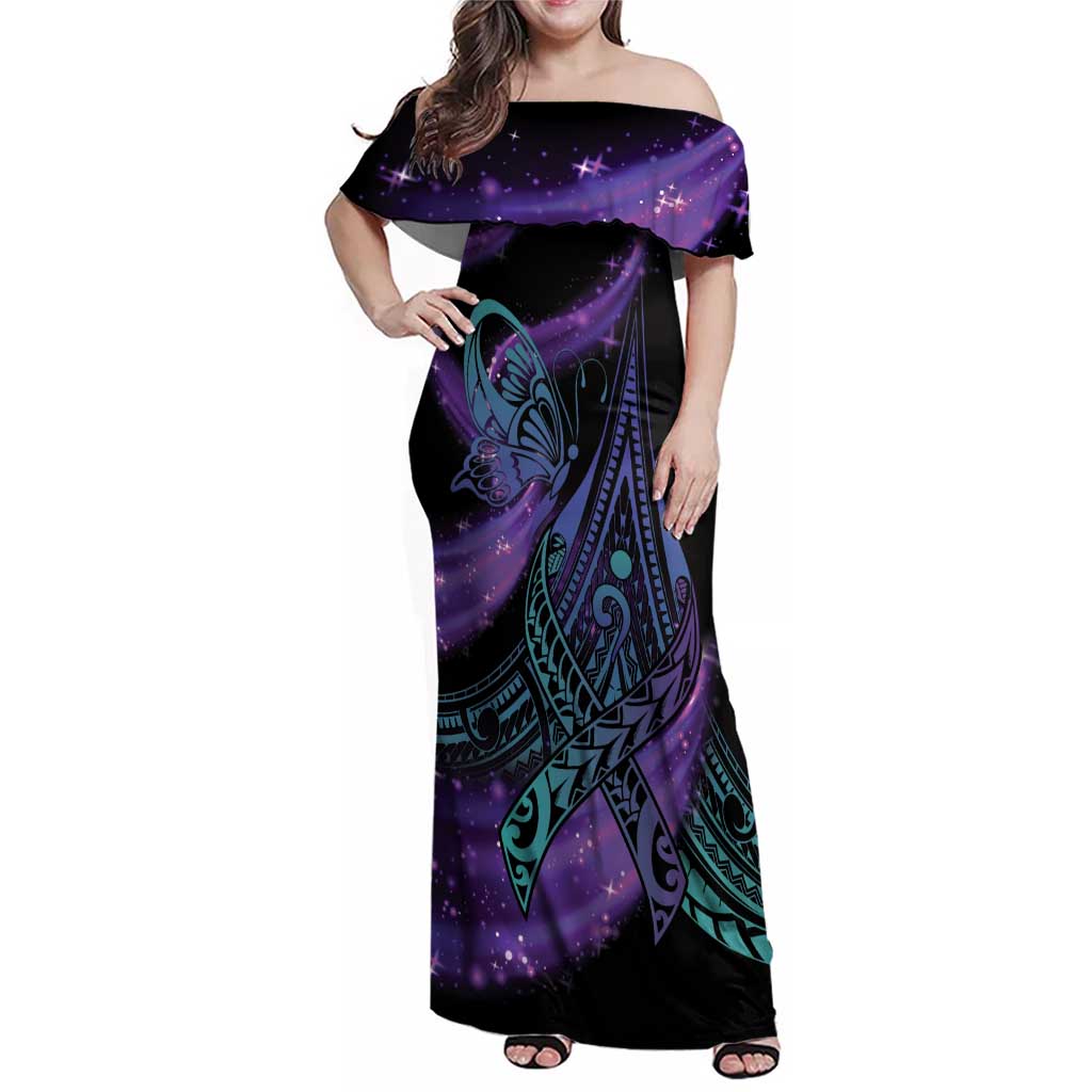 In September We Wear Teal And Purple Family Matching Off Shoulder Maxi Dress and Hawaiian Shirt Magic Ribbon Semicolon
