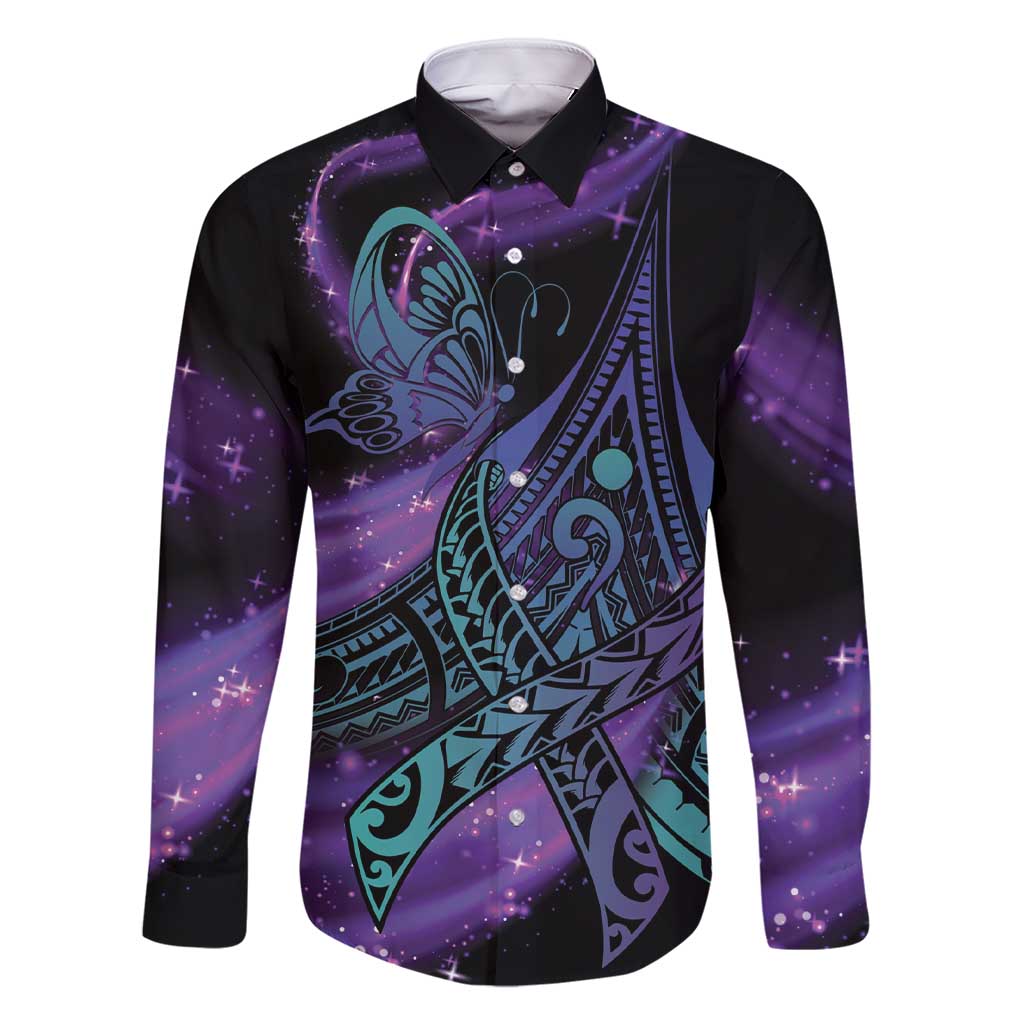 In September We Wear Teal And Purple Family Matching Short Sleeve Bodycon Dress and Hawaiian Shirt Magic Ribbon Semicolon