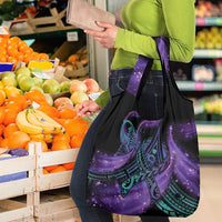 In September We Wear Teal And Purple Grocery Bag Magic Ribbon Semicolon