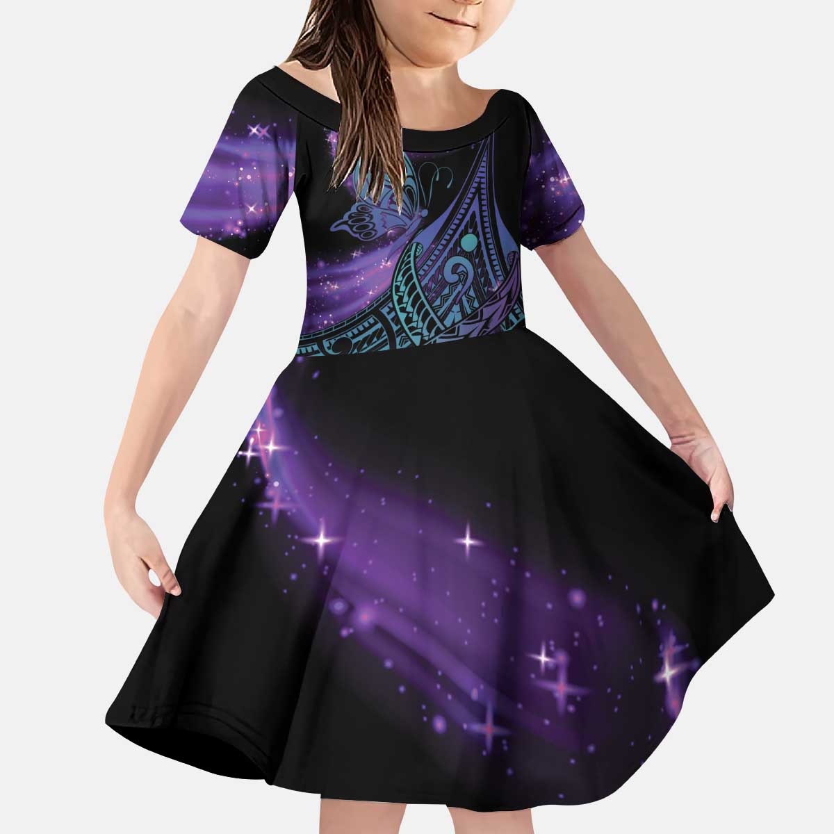 In September We Wear Teal And Purple Kid Short Sleeve Dress Magic Ribbon Semicolon LT01 KID Purple - Polynesian Pride