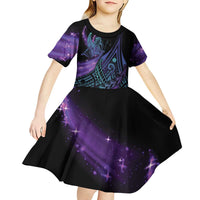 In September We Wear Teal And Purple Kid Short Sleeve Dress Magic Ribbon Semicolon LT01 - Polynesian Pride