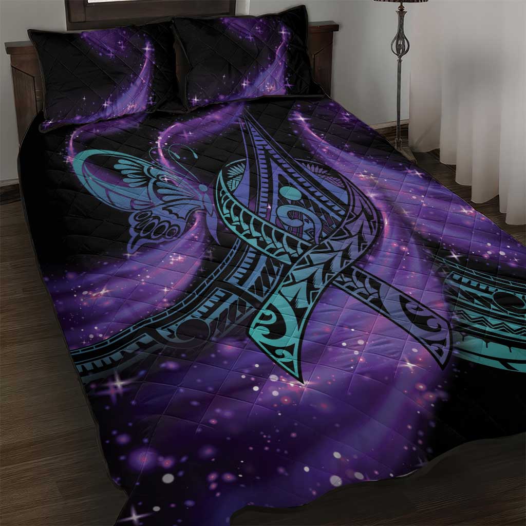 In September We Wear Teal And Purple Quilt Bed Set Magic Ribbon Semicolon LT01 Purple - Polynesian Pride