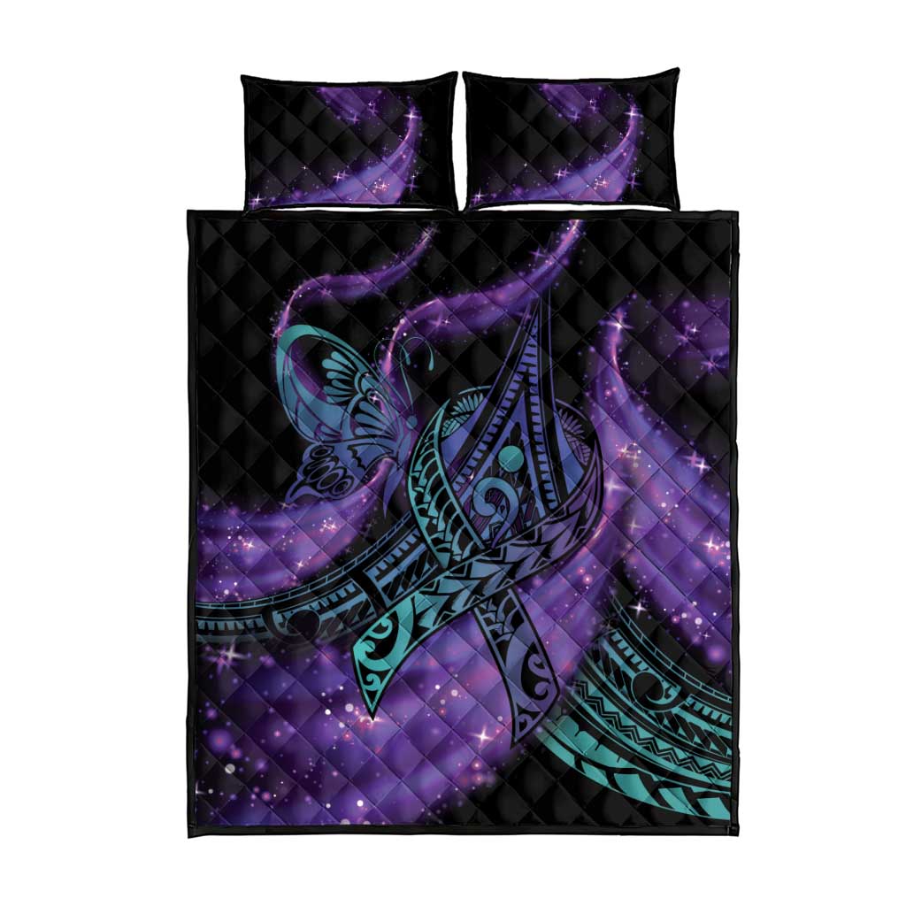 In September We Wear Teal And Purple Quilt Bed Set Magic Ribbon Semicolon LT01 - Polynesian Pride