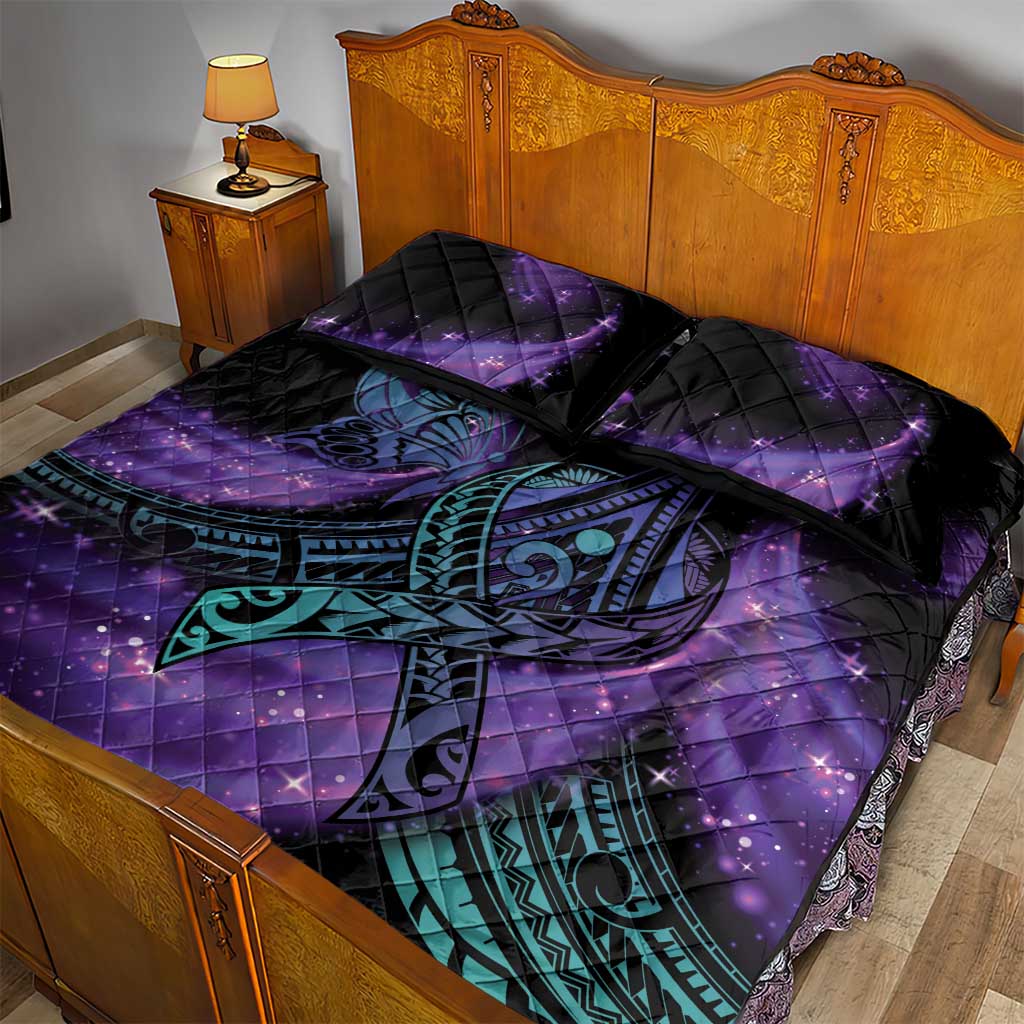 In September We Wear Teal And Purple Quilt Bed Set Magic Ribbon Semicolon LT01 - Polynesian Pride