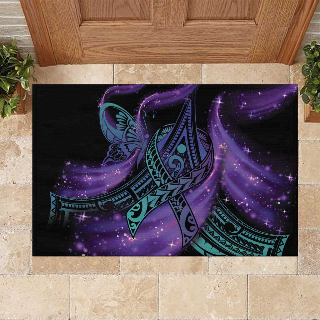 In September We Wear Teal And Purple Rubber Doormat Magic Ribbon Semicolon LT01 Purple - Polynesian Pride