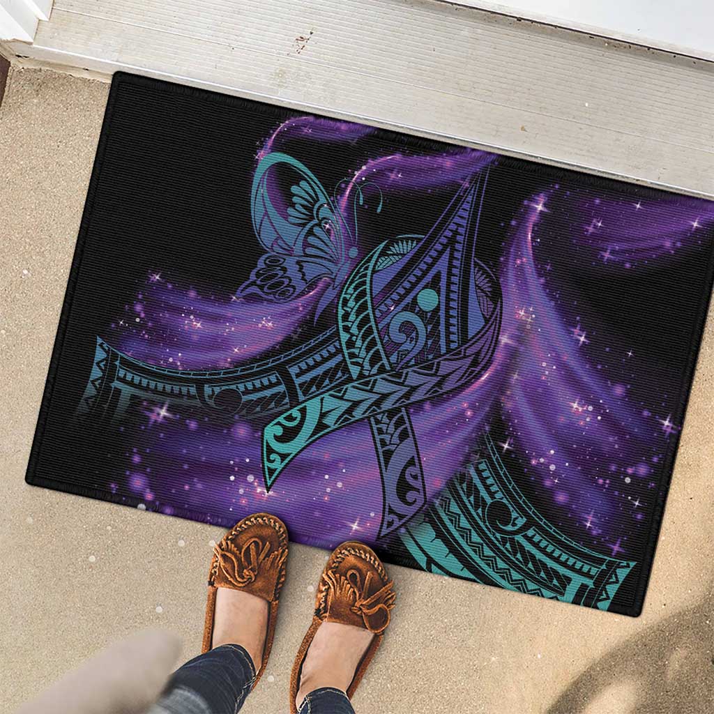 In September We Wear Teal And Purple Rubber Doormat Magic Ribbon Semicolon LT01 - Polynesian Pride