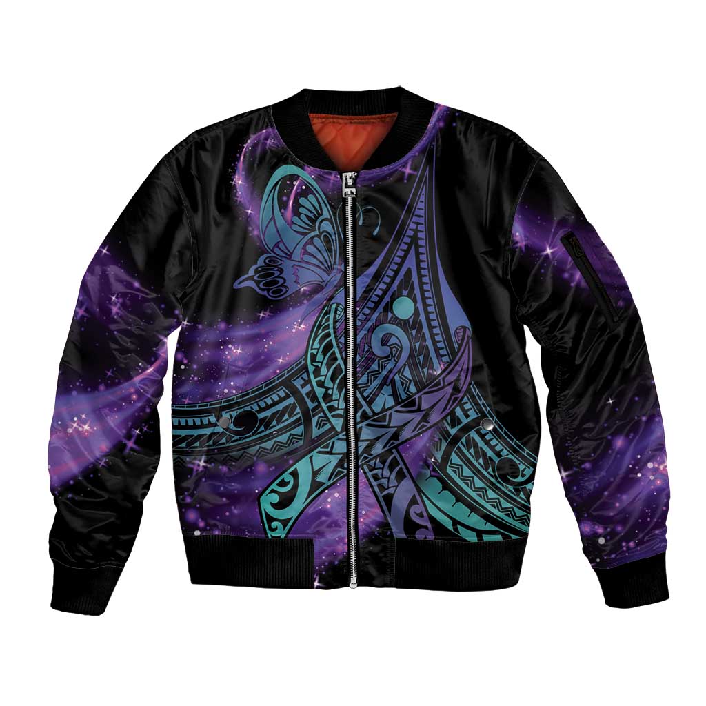 In September We Wear Teal And Purple Sleeve Zip Bomber Jacket Magic Ribbon Semicolon