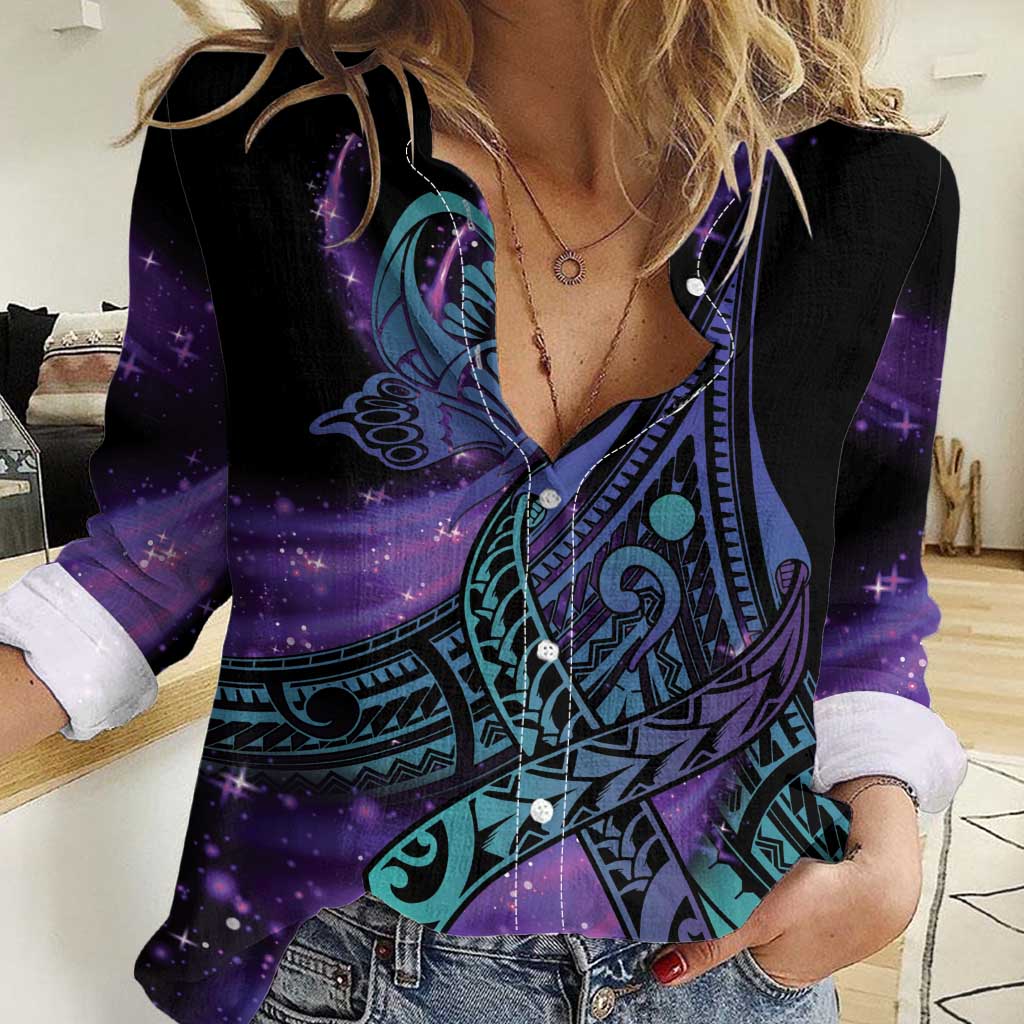 In September We Wear Teal And Purple Women Casual Shirt Magic Ribbon Semicolon