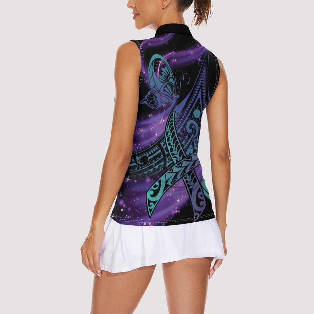 In September We Wear Teal And Purple Women Sleeveless Polo Shirt Magic Ribbon Semicolon