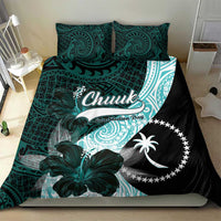 Chuuk Constitution Day Bedding Set Hibiscus Turquoise Pattern