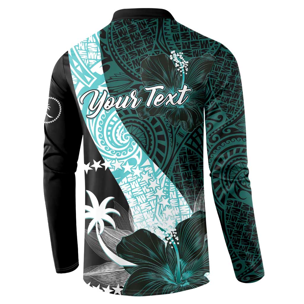 Chuuk Constitution Day Button Sweatshirt Hibiscus Turquoise Pattern