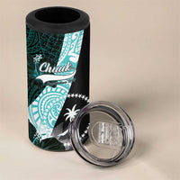 Chuuk Constitution Day 4 in 1 Can Cooler Tumbler Hibiscus Turquoise Pattern