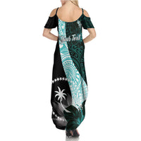 Chuuk Constitution Day Family Matching Summer Maxi Dress and Hawaiian Shirt Hibiscus Turquoise Pattern