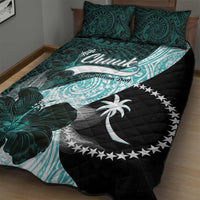 Chuuk Constitution Day Quilt Bed Set Hibiscus Turquoise Pattern