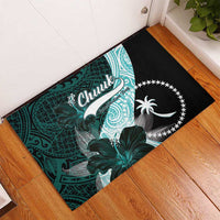 Chuuk Constitution Day Rubber Doormat Hibiscus Turquoise Pattern