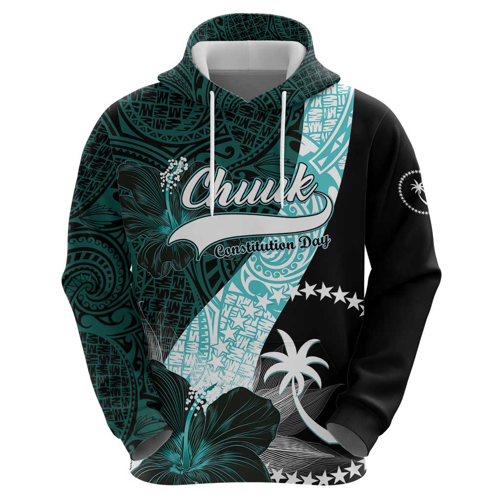 Chuuk Constitution Day Zip Hoodie Hibiscus Turquoise Pattern