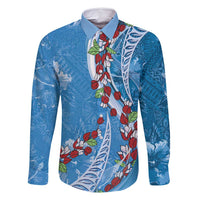 Fiji Tagimaucia Floral Family Matching Long Sleeve Bodycon Dress and Hawaiian Shirt Tapa Pattern