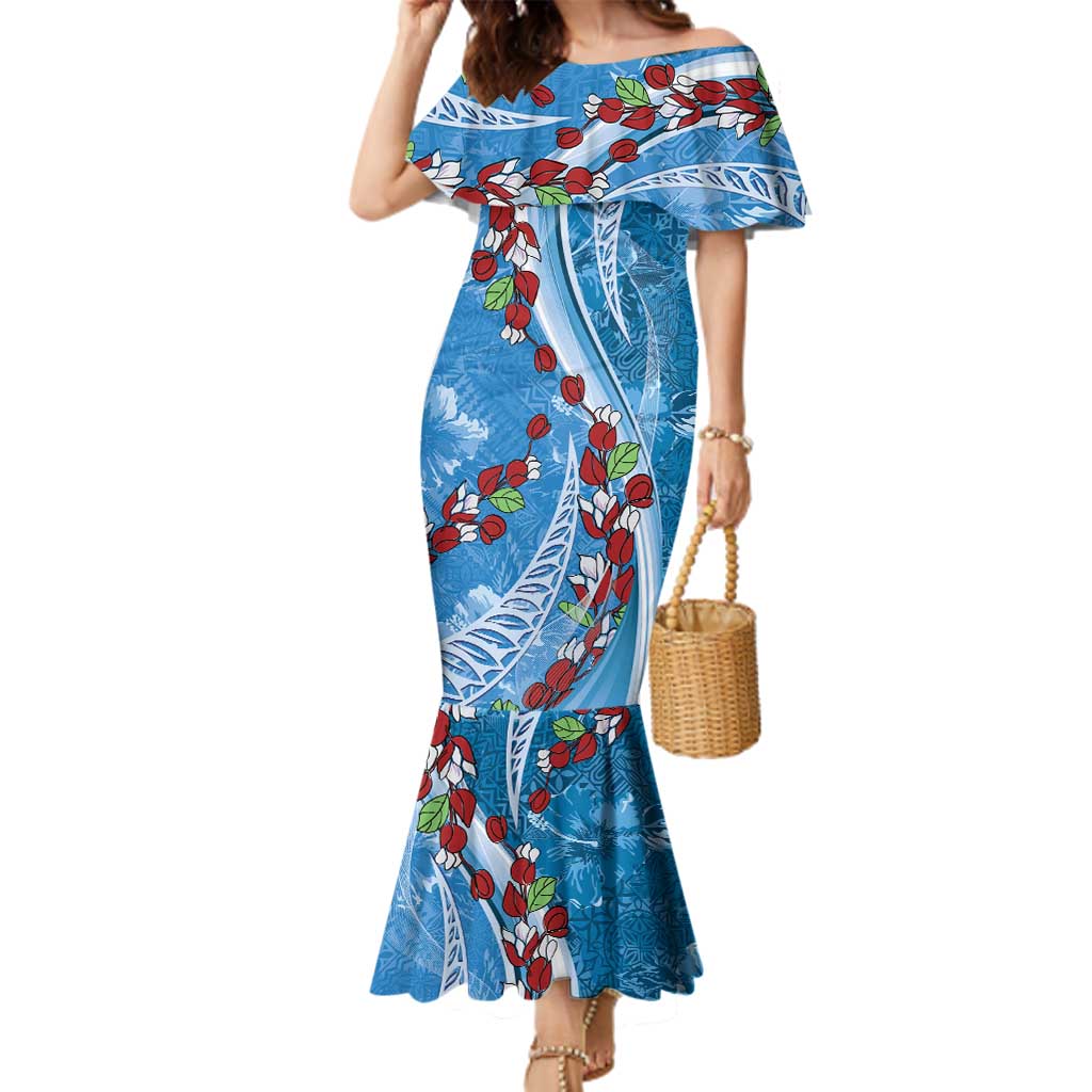 Fiji Tagimaucia Floral Family Matching Mermaid Dress and Hawaiian Shirt Tapa Pattern