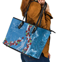 Fiji Tagimaucia Floral Leather Tote Bag Tapa Pattern