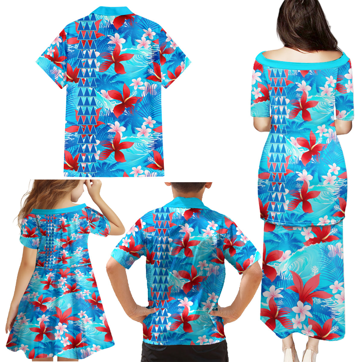 Hawaii Christmas Family Matching Puletasi Dress and Hawaiian Shirt Santa Claus Surfing Kakau Tropical Style LT01 - Polynesian Pride