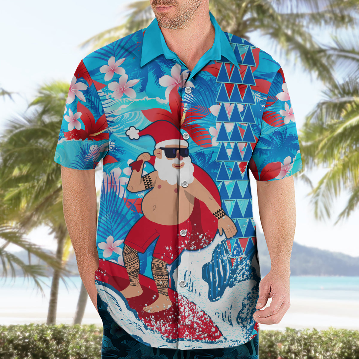 Hawaii Christmas Hawaiian Shirt Santa Claus Surfing Kakau Tropical Style LT01 - Polynesian Pride