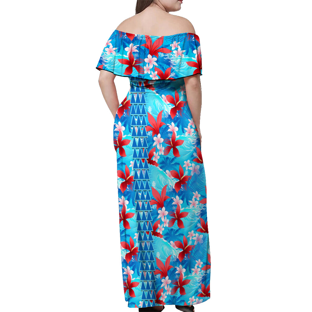Hawaii Christmas Off Shoulder Maxi Dress Santa Claus Surfing Kakau Tropical Style LT01 - Polynesian Pride