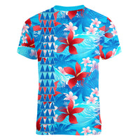 Hawaii Christmas Women V Neck T Shirt Santa Claus Surfing Kakau Tropical Style LT01 - Polynesian Pride