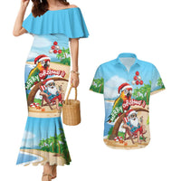 Personalized Hawaii Santa Parrot Christmas Couples Matching Mermaid Dress and Hawaiian Shirt Summer Vibe LT01 Blue - Polynesian Pride