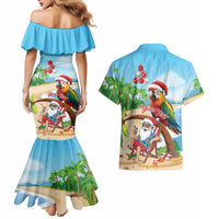 Personalized Hawaii Santa Parrot Christmas Couples Matching Mermaid Dress and Hawaiian Shirt Summer Vibe LT01 - Polynesian Pride