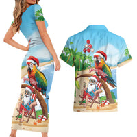 Personalized Hawaii Santa Parrot Christmas Couples Matching Short Sleeve Bodycon Dress and Hawaiian Shirt Summer Vibe - Polynesian Pride