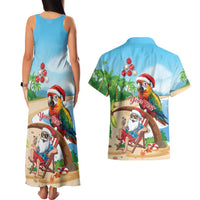 Personalized Hawaii Santa Parrot Christmas Couples Matching Tank Maxi Dress and Hawaiian Shirt Summer Vibe - Polynesian Pride