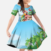 Personalized Hawaii Santa Parrot Christmas Family Matching Long Sleeve Bodycon Dress and Hawaiian Shirt Summer Vibe LT01 Daughter's Dress Blue - Polynesian Pride