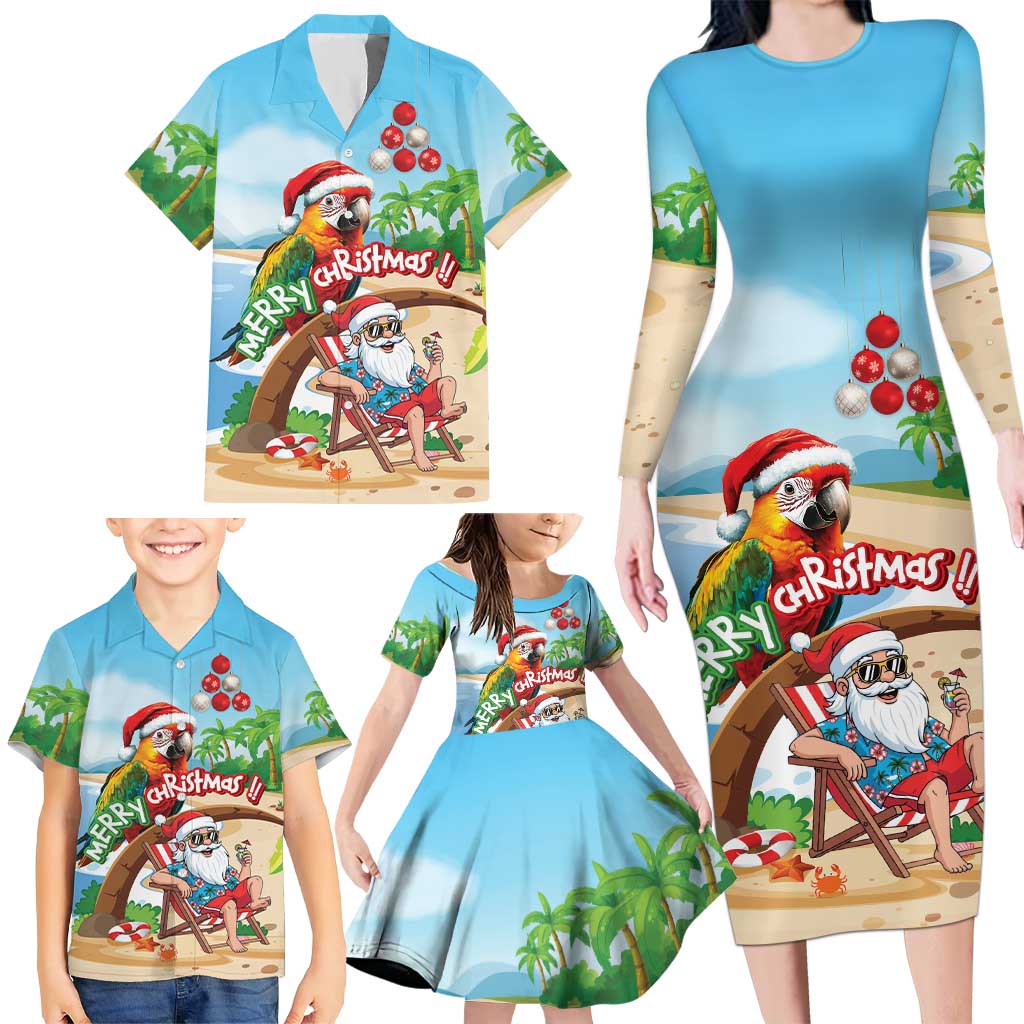 Personalized Hawaii Santa Parrot Christmas Family Matching Long Sleeve Bodycon Dress and Hawaiian Shirt Summer Vibe LT01 - Polynesian Pride