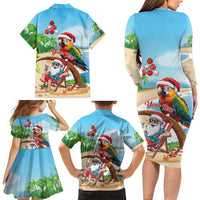 Personalized Hawaii Santa Parrot Christmas Family Matching Long Sleeve Bodycon Dress and Hawaiian Shirt Summer Vibe LT01 - Polynesian Pride