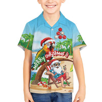Personalized Hawaii Santa Parrot Christmas Family Matching Long Sleeve Bodycon Dress and Hawaiian Shirt Summer Vibe LT01 Son's Shirt Blue - Polynesian Pride