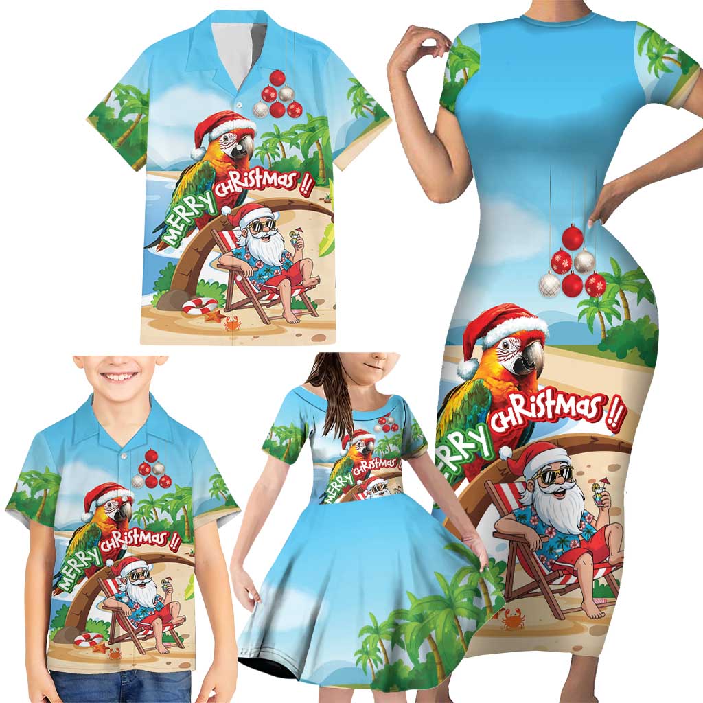 Personalized Hawaii Santa Parrot Christmas Family Matching Short Sleeve Bodycon Dress and Hawaiian Shirt Summer Vibe LT01 - Polynesian Pride