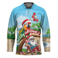 Personalized Hawaii Santa Parrot Christmas Hockey Jersey Summer Vibe - Polynesian Pride