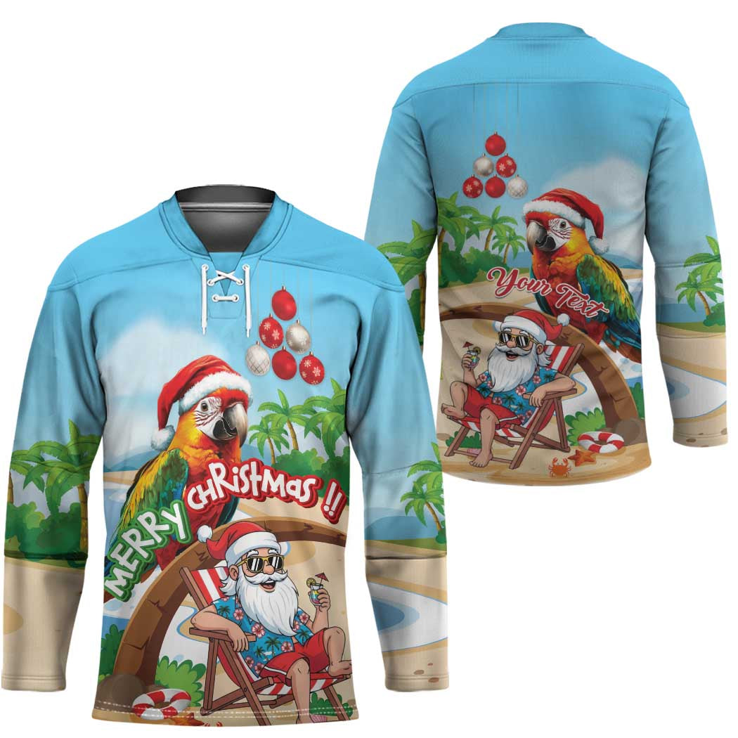 Personalized Hawaii Santa Parrot Christmas Hockey Jersey Summer Vibe - Polynesian Pride