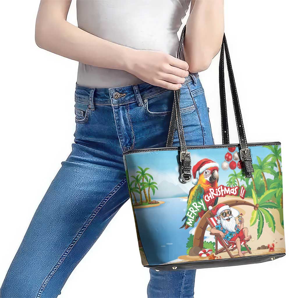Hawaii Santa Parrot Christmas Leather Tote Bag Summer Vibe - Polynesian Pride