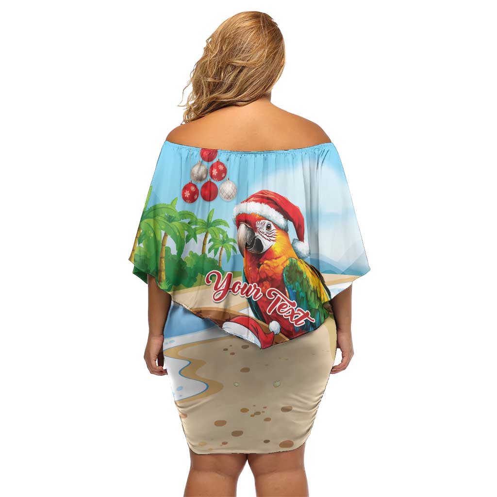 Personalized Hawaii Santa Parrot Christmas Off Shoulder Short Dress Summer Vibe LT01 - Polynesian Pride