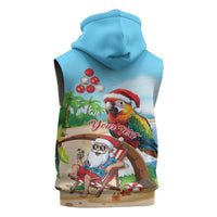 Personalized Hawaii Santa Parrot Christmas Sleeveless Hoodie Summer Vibe LT01 - Polynesian Pride