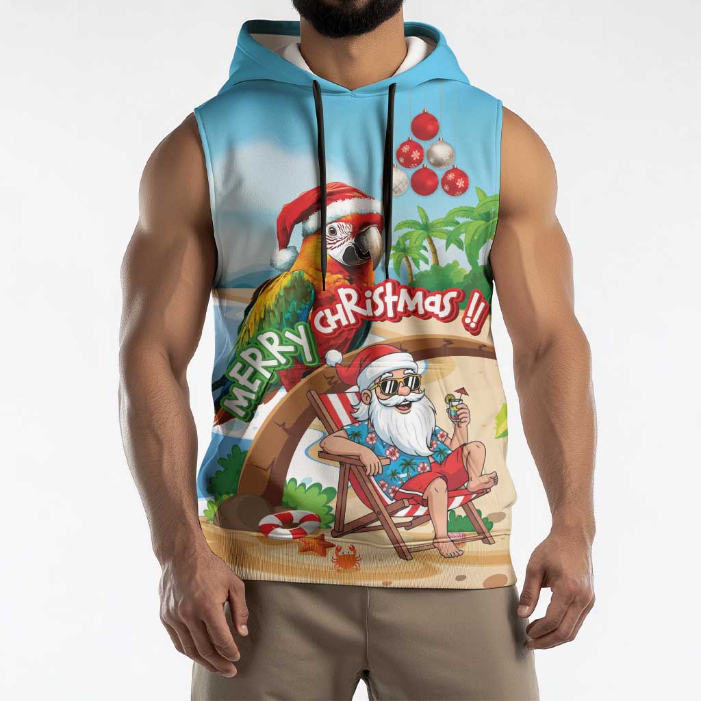 Personalized Hawaii Santa Parrot Christmas Sleeveless Hoodie Summer Vibe LT01 - Polynesian Pride