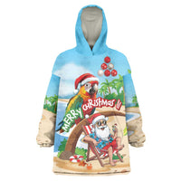 Personalized Hawaii Santa Parrot Christmas Wearable Blanket Hoodie Summer Vibe LT01 One Size Blue - Polynesian Pride