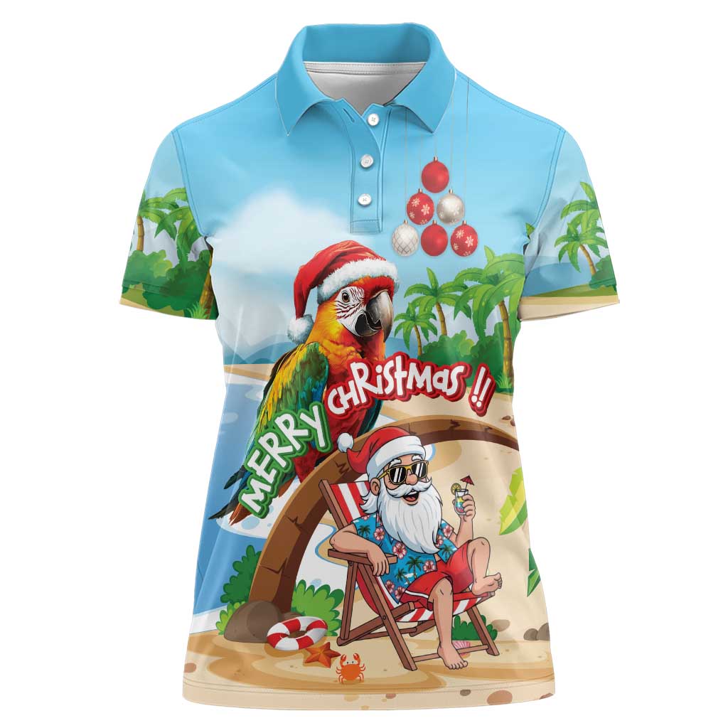 Personalized Hawaii Santa Parrot Christmas Women Polo Shirt Summer Vibe - Polynesian Pride