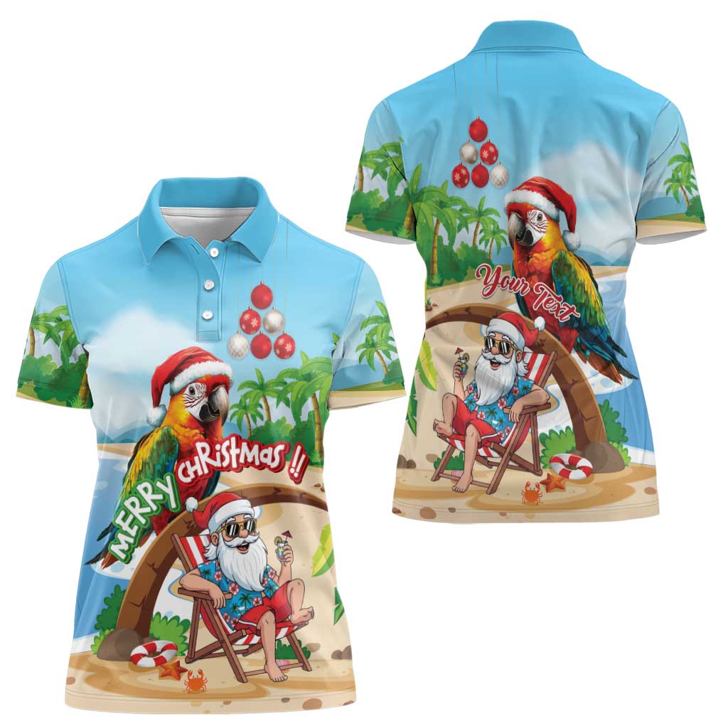 Personalized Hawaii Santa Parrot Christmas Women Polo Shirt Summer Vibe - Polynesian Pride