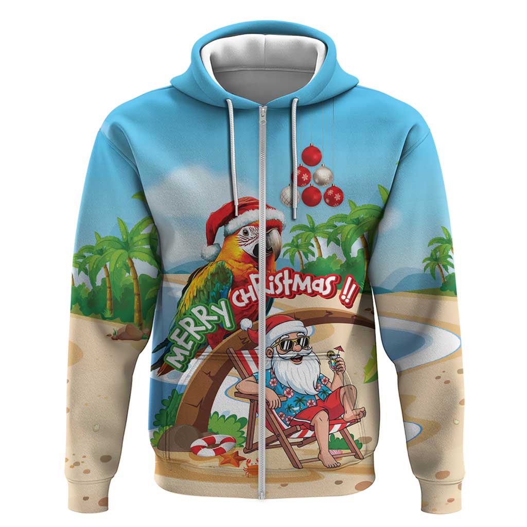 Personalized Hawaii Santa Parrot Christmas Zip Hoodie Summer Vibe - Polynesian Pride