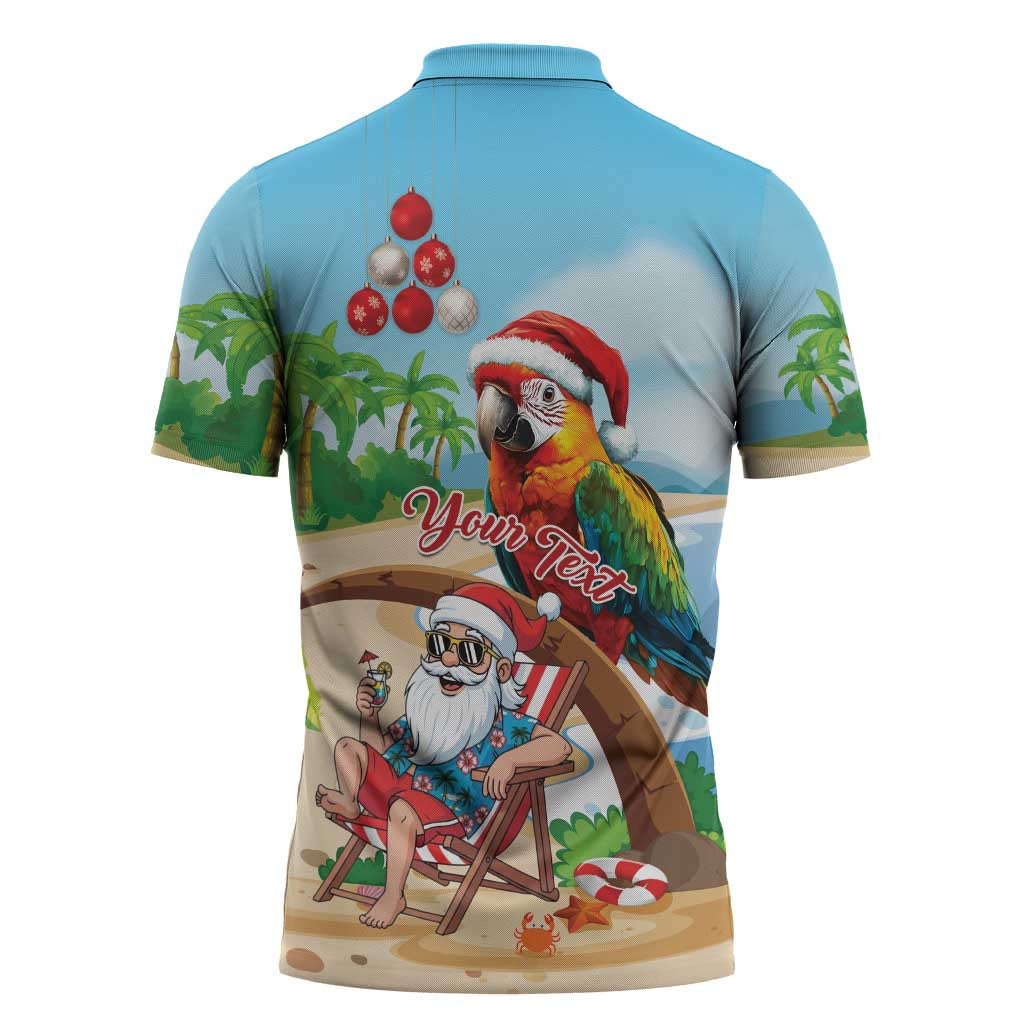 Personalized Hawaii Santa Parrot Christmas Zipper Polo Shirt Summer Vibe - Polynesian Pride