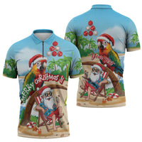 Personalized Hawaii Santa Parrot Christmas Zipper Polo Shirt Summer Vibe - Polynesian Pride