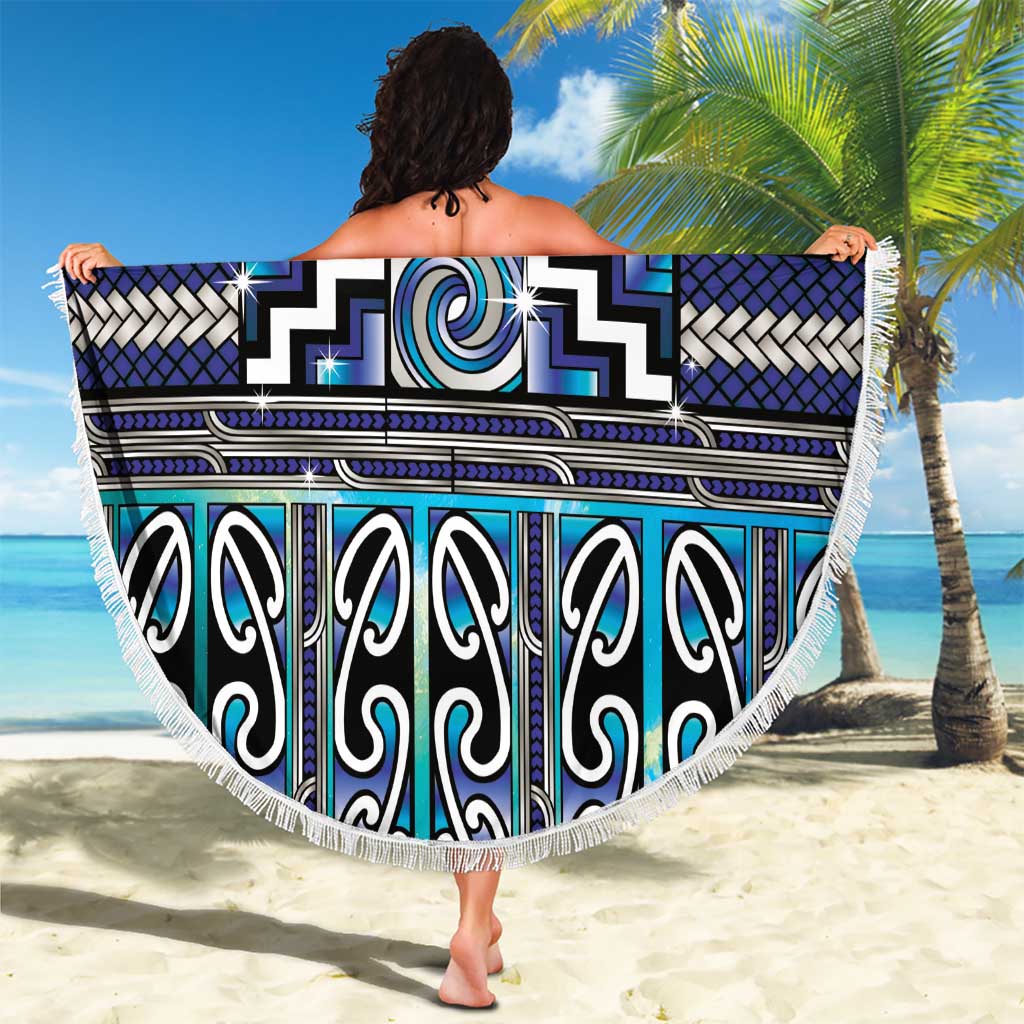Maori Matariki Beach Blanket Blue Galaxy Aesthetic Koru Art
